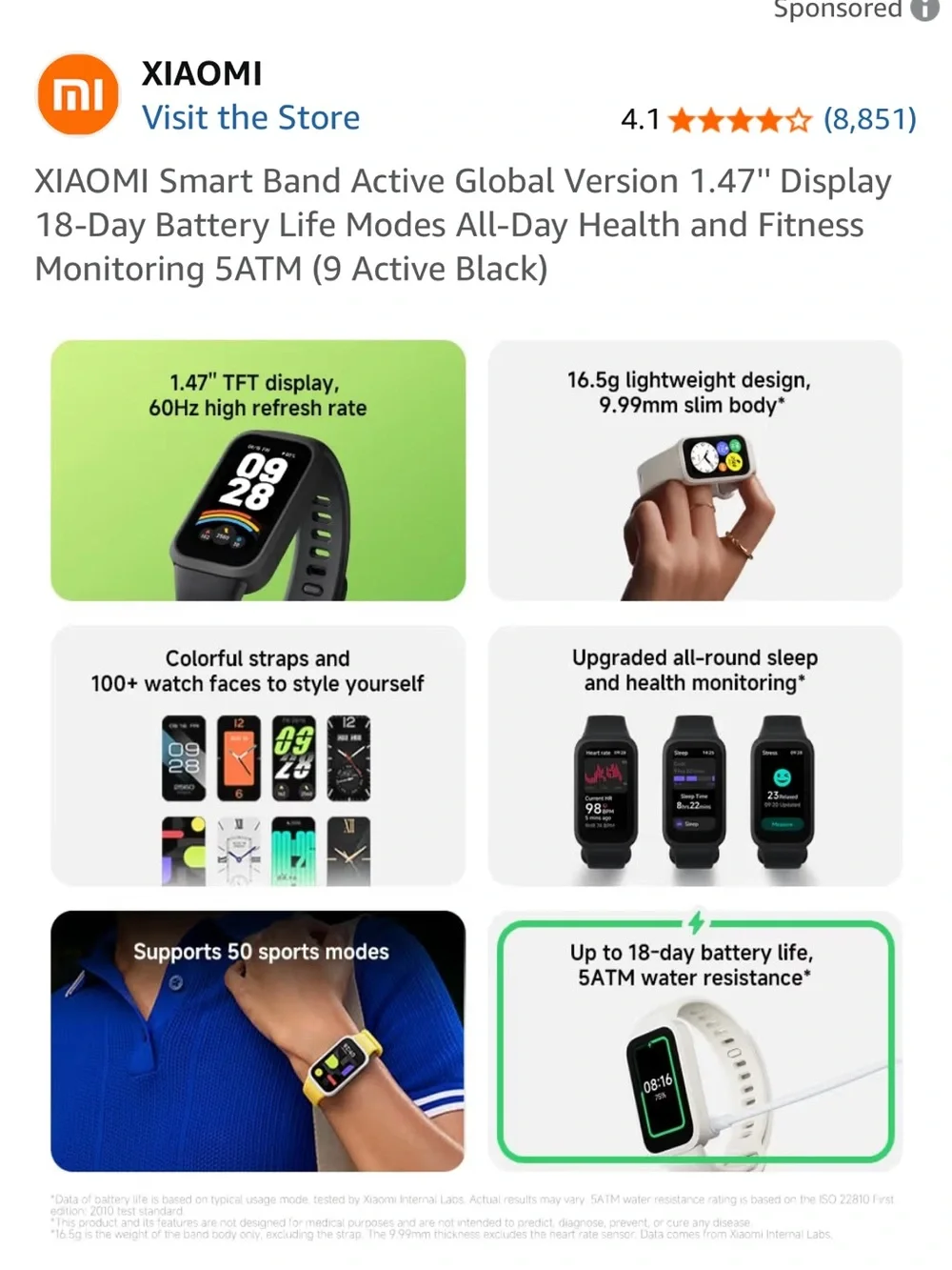 Smart Band 9 Active – Black Fitness Tracker